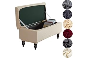 ANWUCHEN Ottoman Cover Rectangle, Stretch Storage Ottoman Cover-Jacquard Ottoman Covers Slipcover Rectangle-Removable Storage Bench Cover Folding Ottoman Covers with Elastic Bands Ties,Beige Large