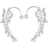 2Pcs Butterfly Ear Cuffs for Women,Zircon Butterfly Ear Cuff Wrap Crawler Earrings Ear Clips Non-Piercing Bridal Earrings