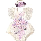 ODASDO Baby Girl Lace Romper Delicate Embroidery Backless Bodysuit with Flower Headband 2pcs Cake Smash Outfit…
