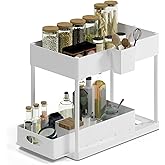 Under Sink Organizers and Storage | Bathroom Cabinet Organizer, Sink Shelf with Utility Hooks and Side Caddy for Under Cabinet Storage | White (1-Pack) Under Kitchen Sink Organizer with Sliding Drawer