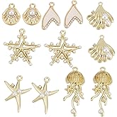 SUNNYCLUE 1 Box 24Pcs 6 Styles Ocean Animal Charms Starfish Charm Rhinestone Alloy Gold Pearl Sea Shells Jellyfish Star Shell Charm for Jewelry Making Charms DIY Earrings Necklace Keychain Crafting