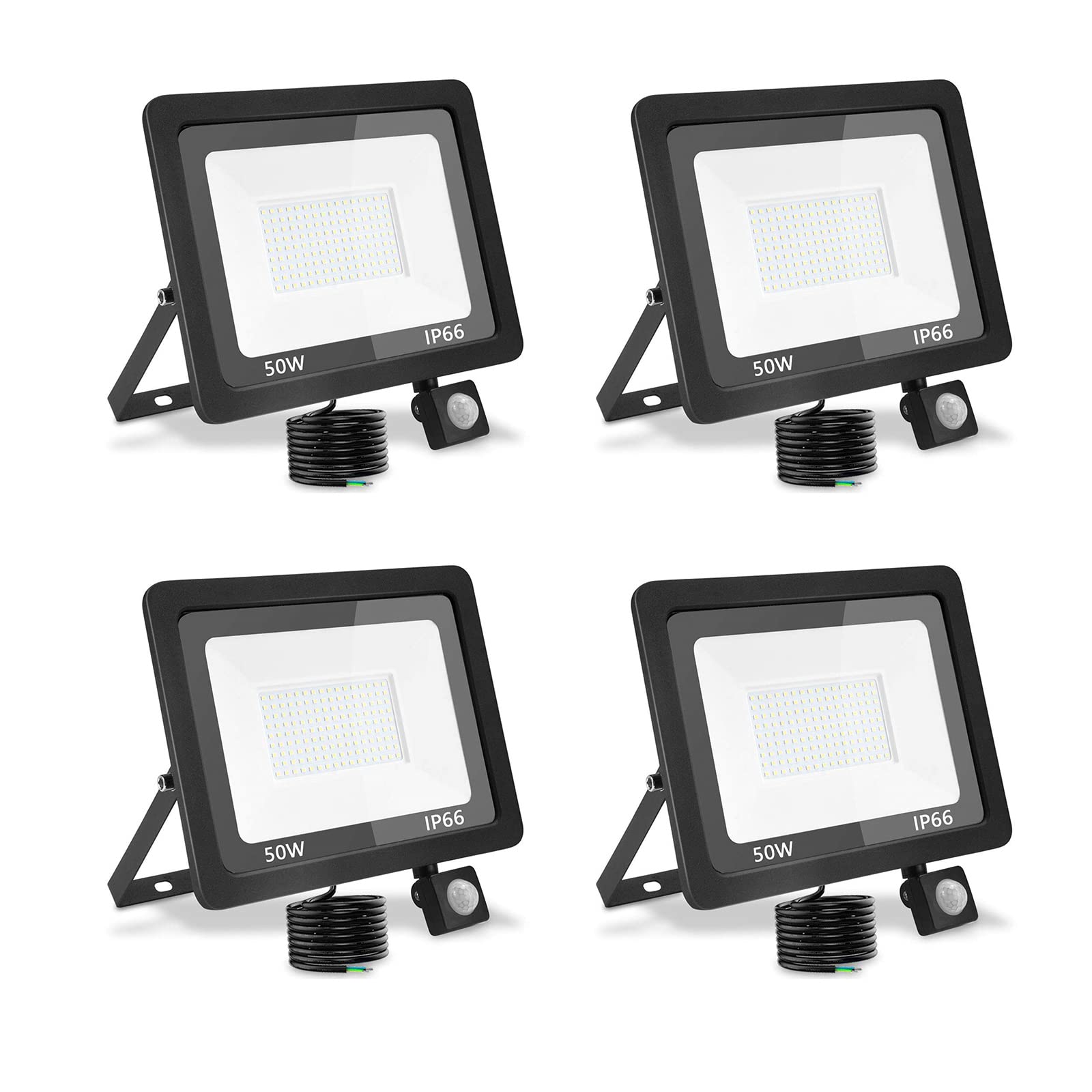treoir 50W 5000LM LED Outdoor Motion Detector Floodlight, Warm White 3500K IP66 Waterproof Outdoor LED Spotlight for Garden, Garage, Yard (Warm White, 4 Pieces, 50 W)
