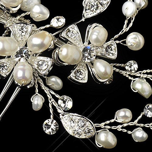 RaeBella Weddings Sparkling Silver Freshwater Pearl & Rhinestone Floral Bridal Hair Comb