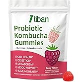Itiban Probiotic Kombucha Gummy - Prebiotics, Probiotics, Postbiotics, Fiber Supplement, Slippery Elm for Bloating, Gut Health, Women and Men, 60ct