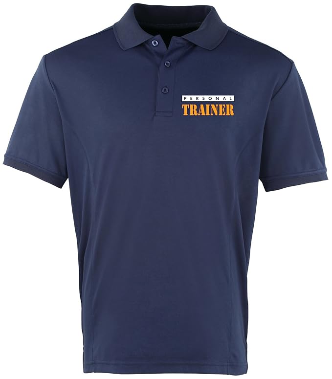 United Collection Personal Trainer Gym Printed Front & Back Navy Polo Shirt Amazon.co.uk Clothing