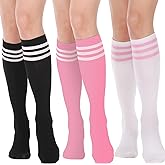 DRESHOW 3 Pairs Cotton Knee High Socks for Women Solid Knit Knee Long Stocking Leg Warmer All Season Gift