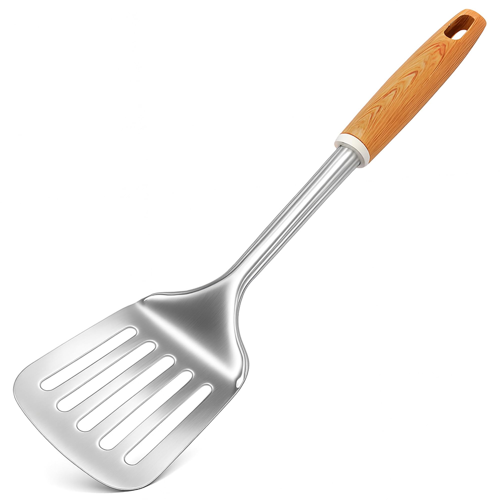 TIJAR® Spatula Slotted Turner, Stainless Steel with Nylon Wood Effect Handle, Strong and Durable Spatula Cooking Turner, Slotted Turner, Multiuse Kitchen Tool