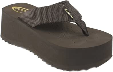 Amazon.com | SODA Aka Low Platform Wedge Nylon EVA Flip-flop Sandal, dark brown eva, 7.5 M 
