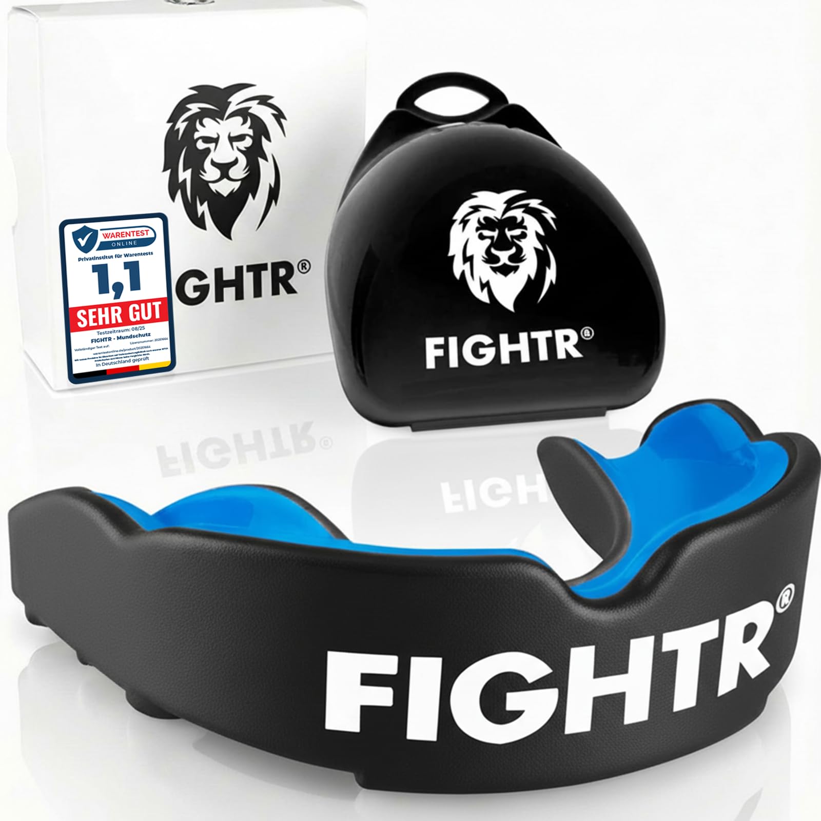 FIGHTR® Premium Gum Shield - for better breathing & easily adjustable | sports mouth guard for boxing, MMA, rugby, muay thai, hockey and martial arts | incl. hygienic box (Sky Blue)
