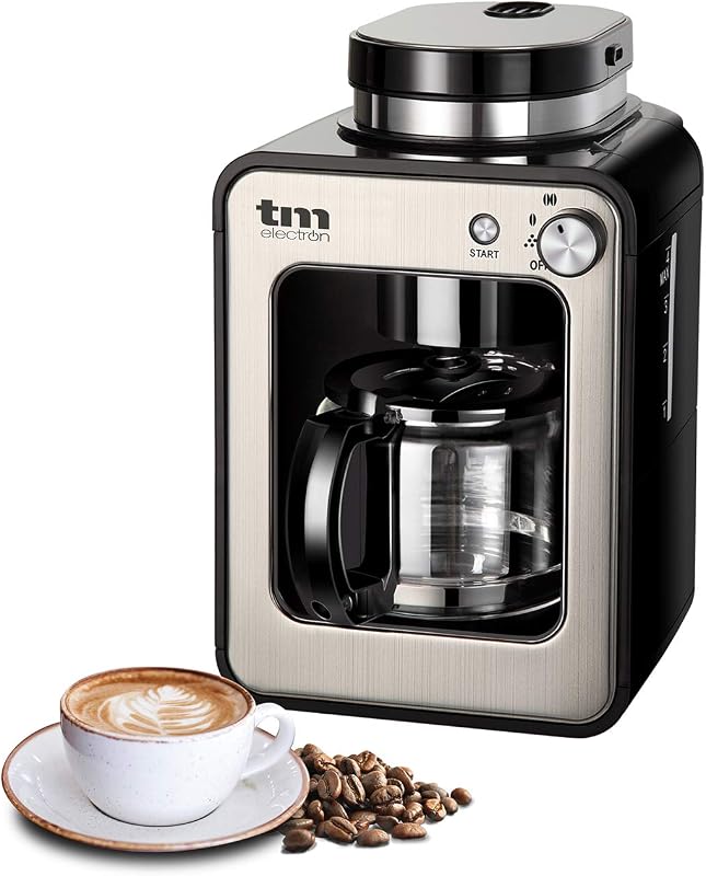 TMPCF020S Mini cafetera de Goteo con Molinillo Grano, 4 Tazas, 600W y Filtro Lavable Compatible con café molido, 600 W, 6 Cups, Acero Inoxidable, Plata — foto 1 de 7