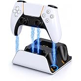 PS5 Controller Charger Station with LED Indicator,Self-Aligning Charging Dock,Dual Controller Fast Charging Dock,Desktop Display Stand for PlayStation 5 (White)