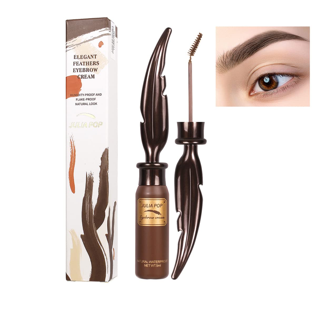 Waterproof Eyebrow Gel for Long Lasting,Unique Feather Design Tinted Eyebrow Mascara,Soft Textured Natural Daily Look Eyebrow Makeup,Brow Tattoo Longwear Vegan and Cruelty-Free (Light Brown)