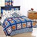 Boys Sports Patch Football Basketball Soccer Balls Baseball Blue Reversible Comforter Set (Full Size 8pc Bed in A Bag)