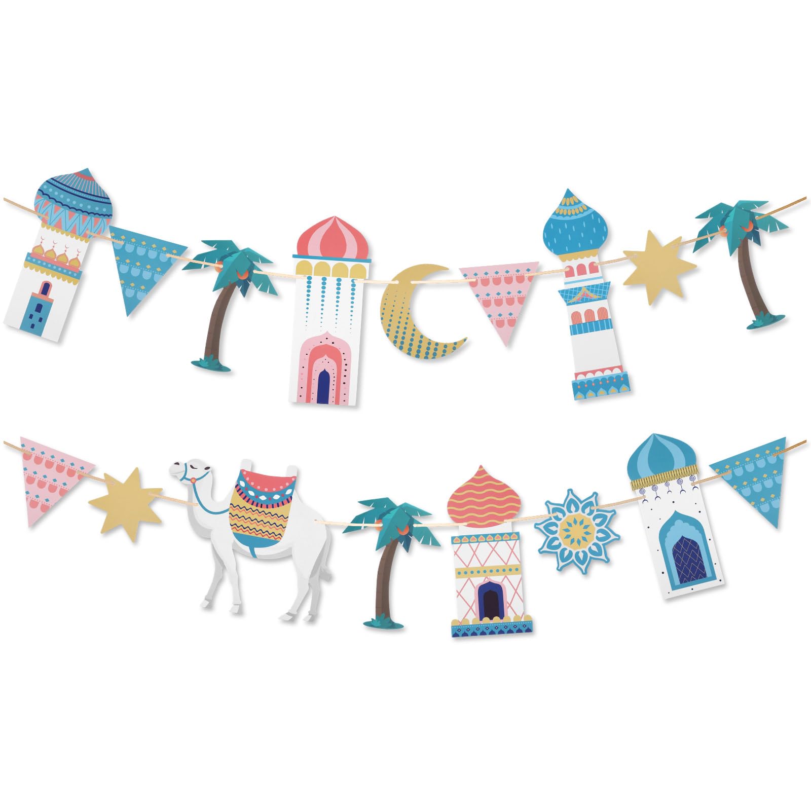Tenare Eid Banner Ramadan Mubarak Banner with String Muslim Ramadan Party Supplies Hanging Star Moon Crescent for Home Hanging, Muslim Islamic Ramadan Kareem Party Decorations (Stylish)