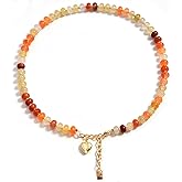 Boho Gemstone Beaded Necklace for Women – Colorful Natural Stone Choker 18K Solid Heart-Shaped Pendant, Summer Beach Jewelry