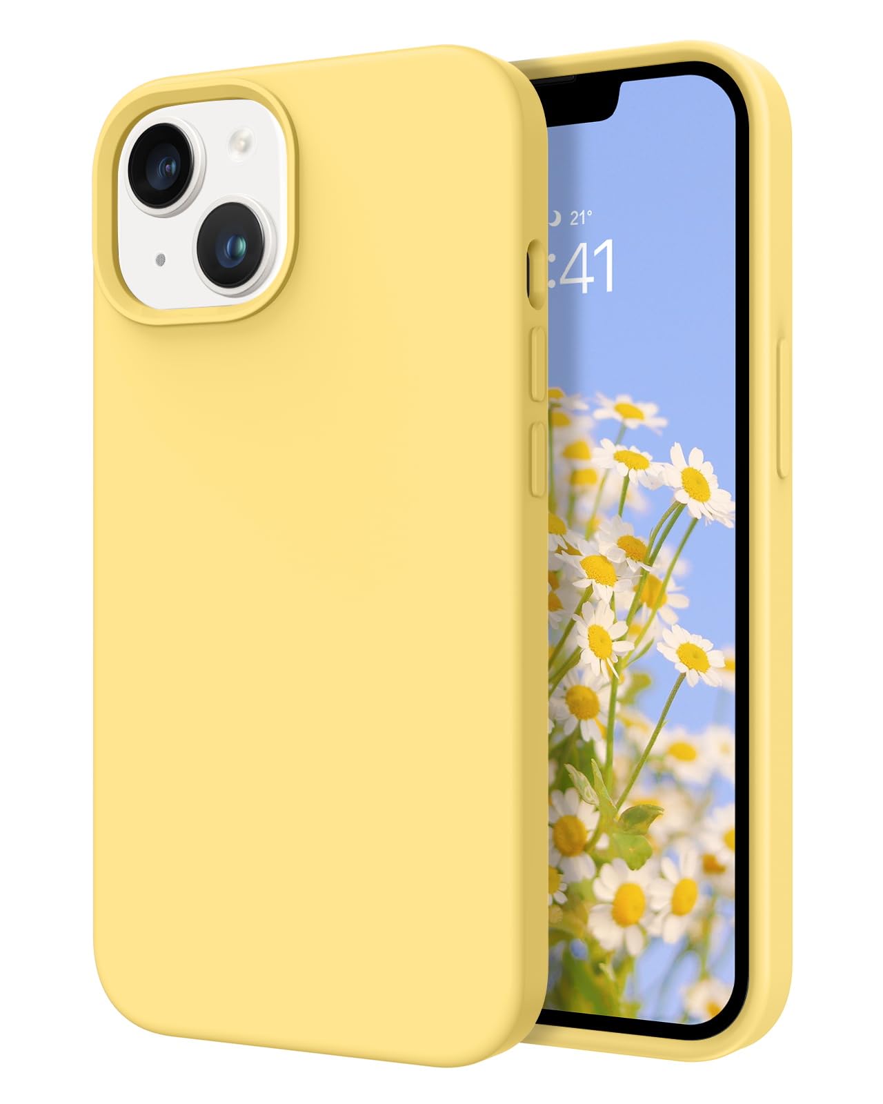 DOMAVER for iPhone 14 Plus Case, Phone Case for iPhone 14 Plus Smooth Liquid Silicone Soft Gel Rubber Microfiber Lining Cushion Cover Shockproof Protective for Women Girls-Yellow