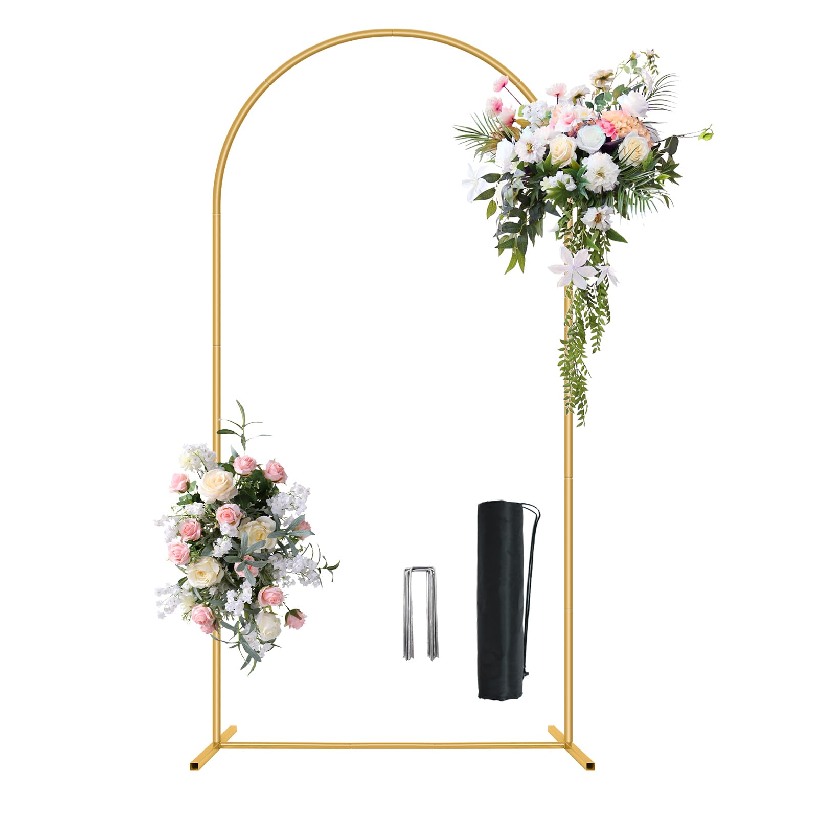Photo 1 of 6.65FT Metal Wedding Arch Stand Gold Square Arched Backdrop Frame for Party Ceremony Birthday Bridal Baby Shower Garden Floral Balloon Arch Decoration