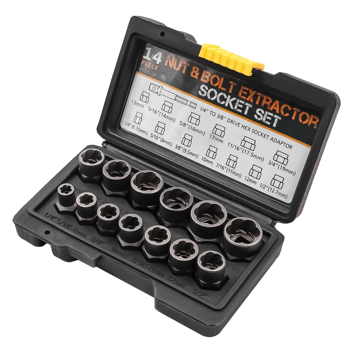 Tiardey 14Pcs Impact Bolt Nut Remover Set Nut Extractor Socket Remover with Hex Adapter Extraction Socket Set for Removing Bolts and Nuts