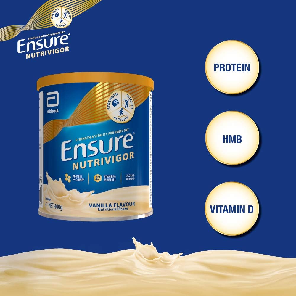 Ensure NutriVigor Nutritional Shake, Vanilla Flavour, 400g, Food Supplement with Protein, HMB & 27 Vitamins & Minerals - Image 3