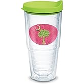 Tervis South Carolina Flag Pink and Green Insulated Tumbler with Emblem and Lime Lid, 24oz, Clear