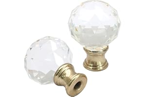 Biaungdo 2 Pack Crystal Lamp Finial, Clear Lamp Finial Cap Knob Diamond Lamp Shade Finial Glass Lamp Screw Top Lamp Decoration for Lamp Shade, with 1/4-27 Inch Gold Base