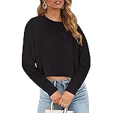 JINKESI Womens Long Sleeve Crewneck Cropped Sweatshirt Soft Loose Pullover Tops Fall Outfits