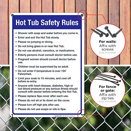 Hot Tub Safety Rules Sign, Pool Sign 10X14 Rust Free Aluminum, Weather