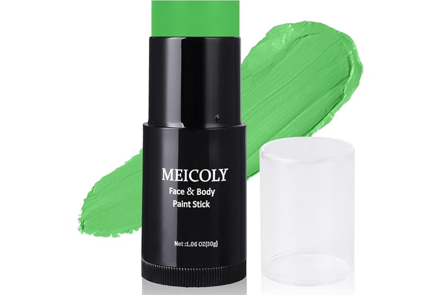 MEICOLY Lime Green Face Body Paint Stick,Christmas Stocking Stuffers,Elphaba Green Face Paint,Body Paint for Halloween SFX Cosplay Witch Makeup,Hunting Camo Paint,St Patricks Day Accessories