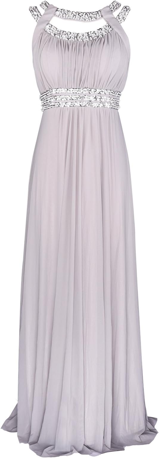 Women Sleeveless Beaded Semi-Formal Long Maxi Evening Gown Wedding Dress Black