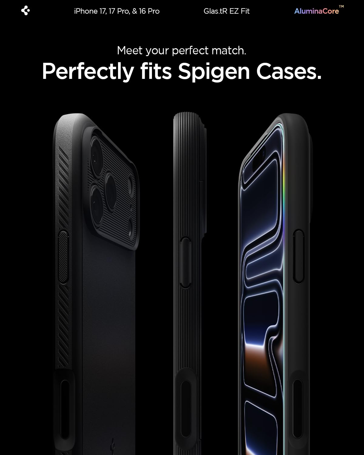 Spigen AluminaCore Tempered Glass Screen Protector [Glas.tR EZ Fit] designed for iPhone 17 Pro | iPhone 17 | iPhone 16 Pro [2 Pack] 9H+ Hardness, Aluminum-Enhanced Durability