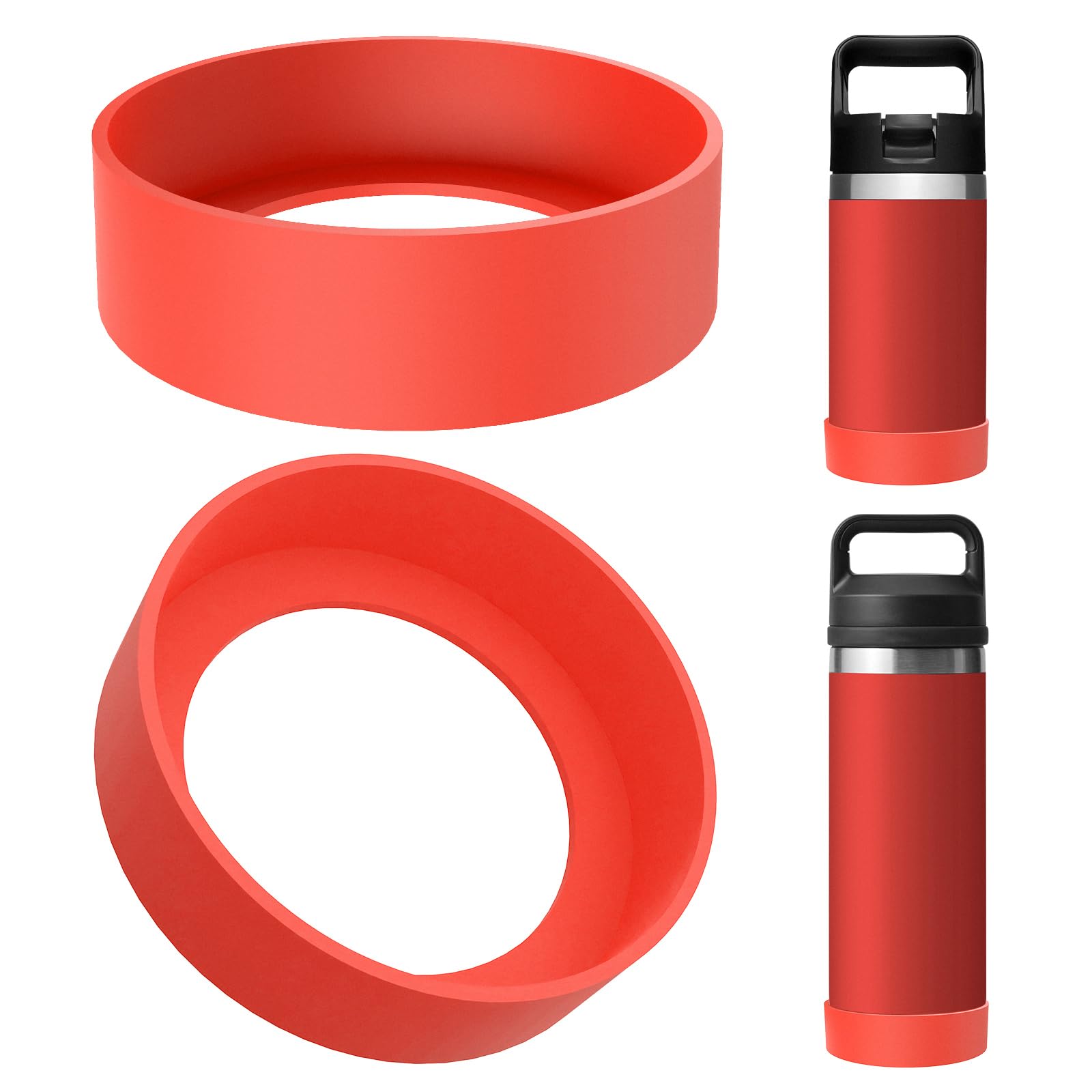 Linkidea 2 Pack Water Bottle Boot Compatible with YETI Rambler Jr. Kids 12oz, Rambler Bottle 12oz/18oz, Yonder 20oz, Silicone Anti-Slip Bottle Bottom Bumper Protector (Red)