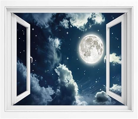 Amazon 夜空 絵画風 壁紙ポスター 風景 景色 150x1 Cm 星と満月のロマンチックな新婚旅行の景色を装飾した夜間の暗い空 窓ポスター インテリア 壁飾り 風景ステッカー 剥がせるライトブルーとホワイト ウォールステッカー オンライン通販