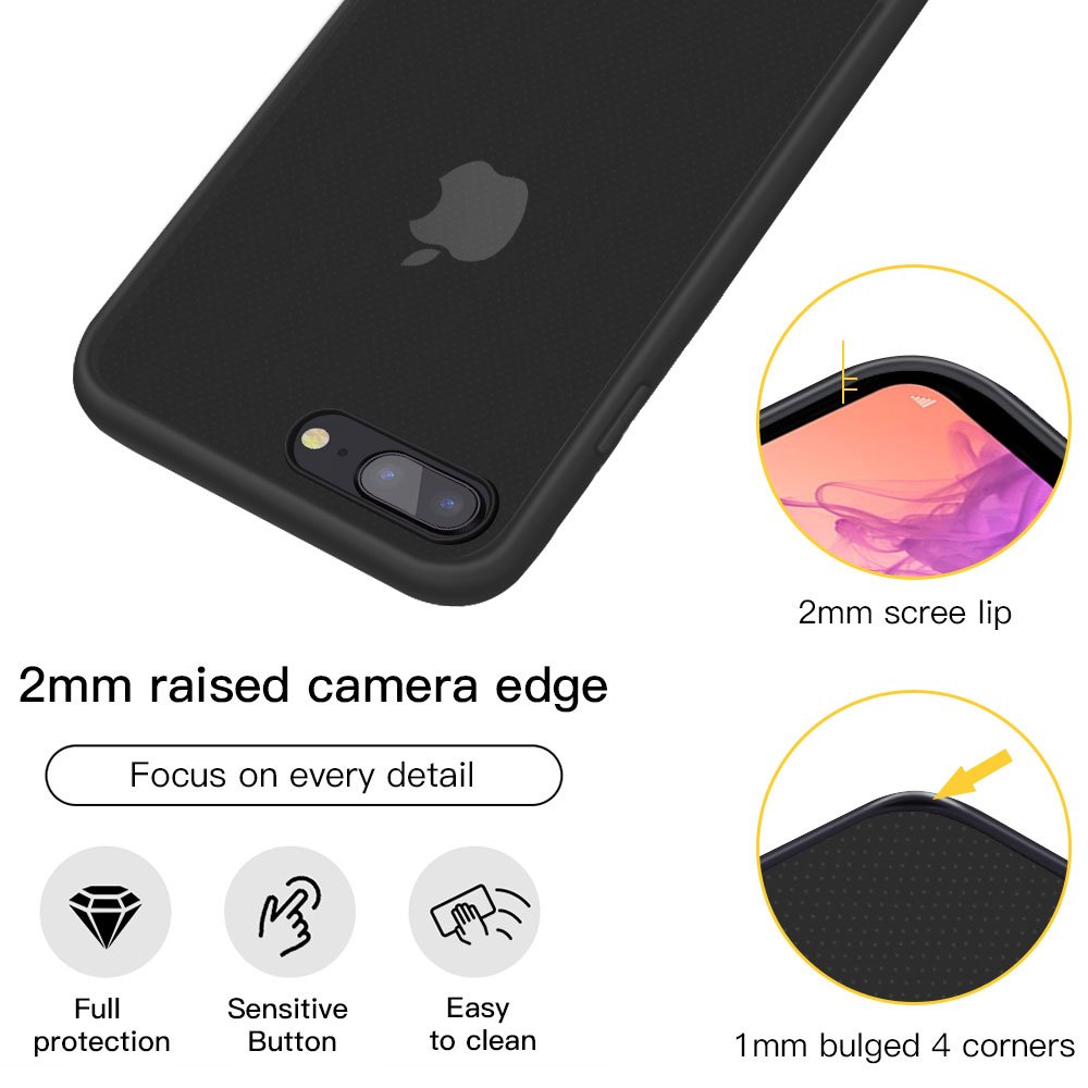 iPhone 8 Plus Case, iPhone 7 Plus Case, JASBON Ultra Thin Case TPU Bumper Transparent Crystal Hard PC Back Cover Full Protective Drop Protection Case for Apple iPhone 8/7 Plus-Black