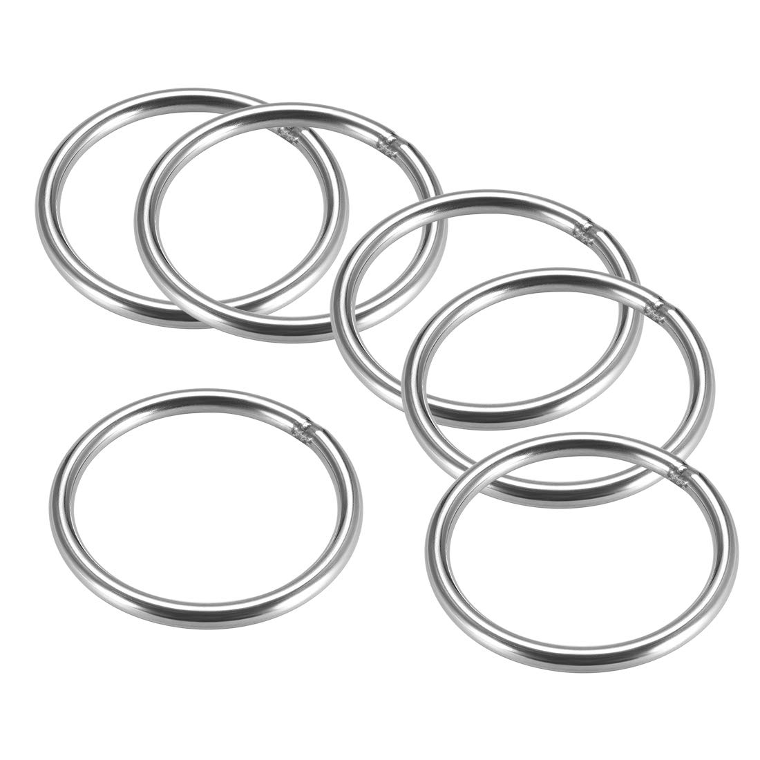 sourcing map 201 Stainless Steel O Ring 60mm(2.36") Outer Diameter 5mm Thickness Strapping Welded Round Rings 6pcs