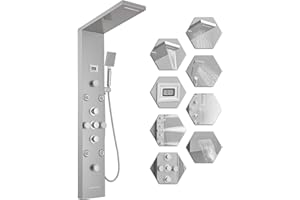 Bathfinesse Shower Panel Tower System, 6-Function Faucet Rain Massage System with Body Jets, Wall Mount Shower Stainless Stee