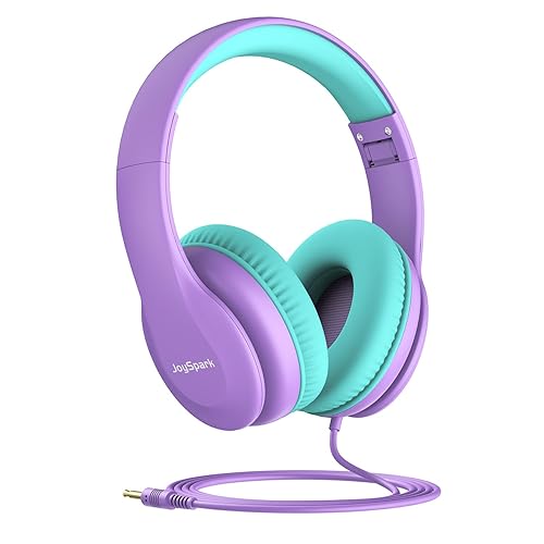 JoySpark Wired Headphones for Kids, 85dB Volume Limit, 3.5mm Kids Headphones with Cord, Adjustable, Stereo Sound Foldable Toddler headsets for School-Purple