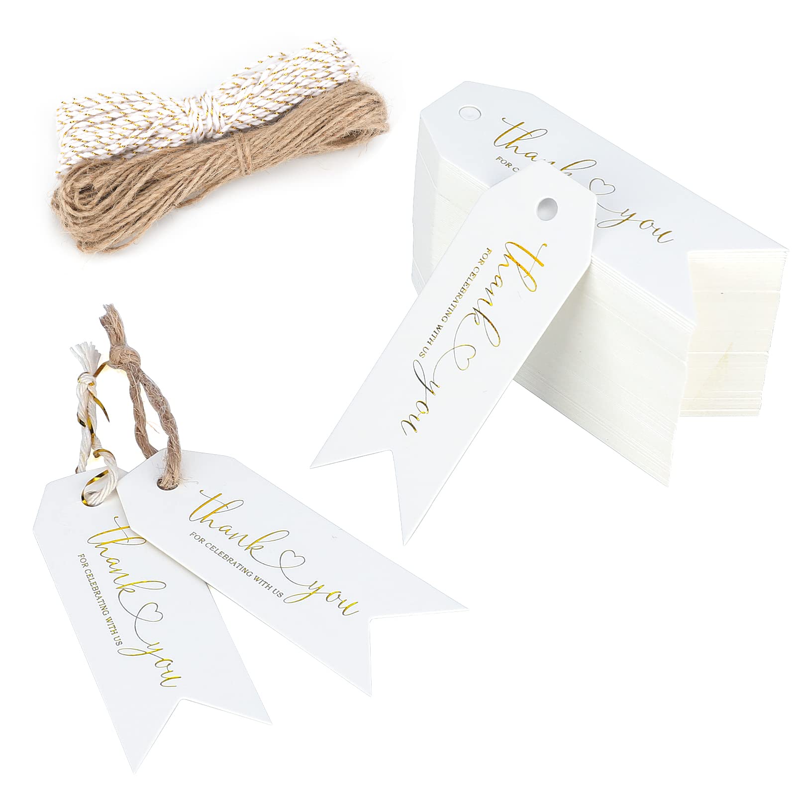 G2PLUS Mini Thank You Gift Tags - Metallic Gold, 100PCS Personalised Thank You Tags with String as Wedding Valentine's Favours