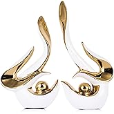 Mid Century Modern Abstract Art Home Decor Accent,Porcelain Statues for Living Room Coffee Table Centerpieces for Dining Room,Ceramic Sculptures and Gold Knick Knacks for TV Stand Decor (White Gold)