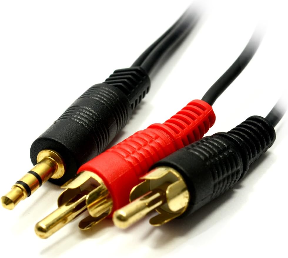 10m Extra long 3.5mm Stereo Jack to 2 RCA Phono Plugs Audio Cable Lead for Mobile Phones, Mixers, Amplifiers Tablets, Car Audio, MP3, Headphones, PC, Laptops.and more (10 meter)
