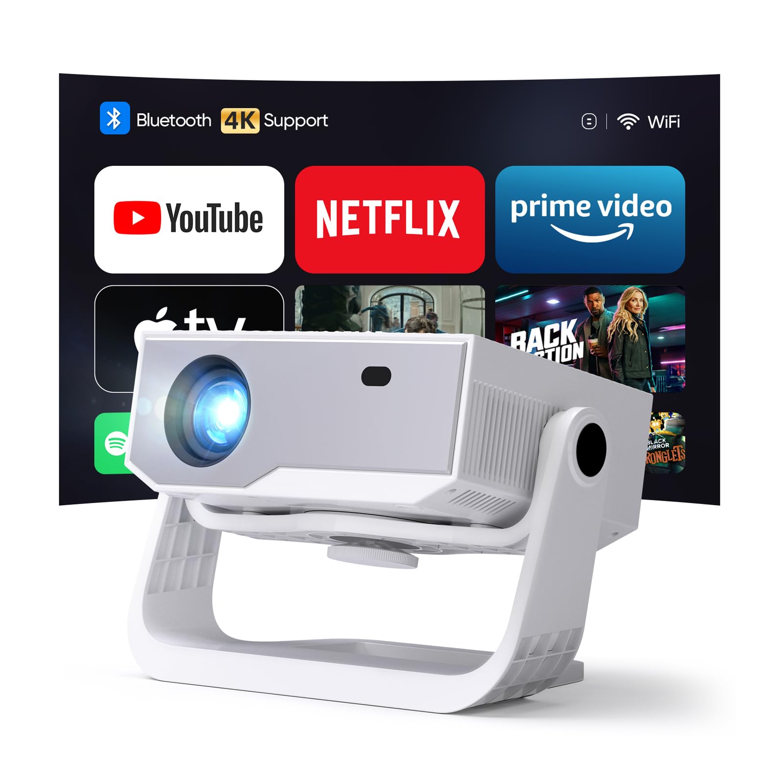 2025 Ultra Smart Projector Built-in Apps, 32000 Lumens,Full HD 4K Supported, WiFi 6 & Bluetooth 5.2, Low Fan Noise (29.8dB), Auto Keystone, Portable Movie Projector for IOS/Android/PS5