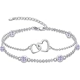 Dorunmo Heart Birthstone Bracelet Anklet for Women 925 Sterling Silver Birthday Jewelry Gifts for Women Wife