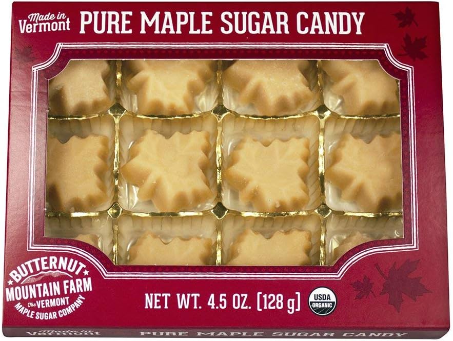 Butternut Mountain Farm 100% Pure Organic Maple Sugar Candy From Vermont, All Natural, 12 Leaf Candies, 4.5 oz Box (Organic Pure Maple Sugar Candy, 4.5 Oz Box (2 box))