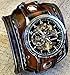 Steampunk Leather Cuff Watch, Skeleton Men's watch, Aged brown Leather Cuff, Bracelet Watch, Wrist Watch