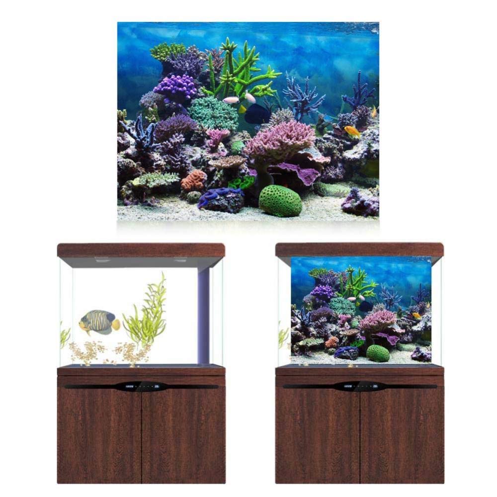 Mumusuki Aquarium Poster Underwater Marine Coral Fish Tank Background Poster Thicken PVC Adhesive Static Cling Backdrop Decorative Paper Cling Decals Sticker(76 * 30cm)
