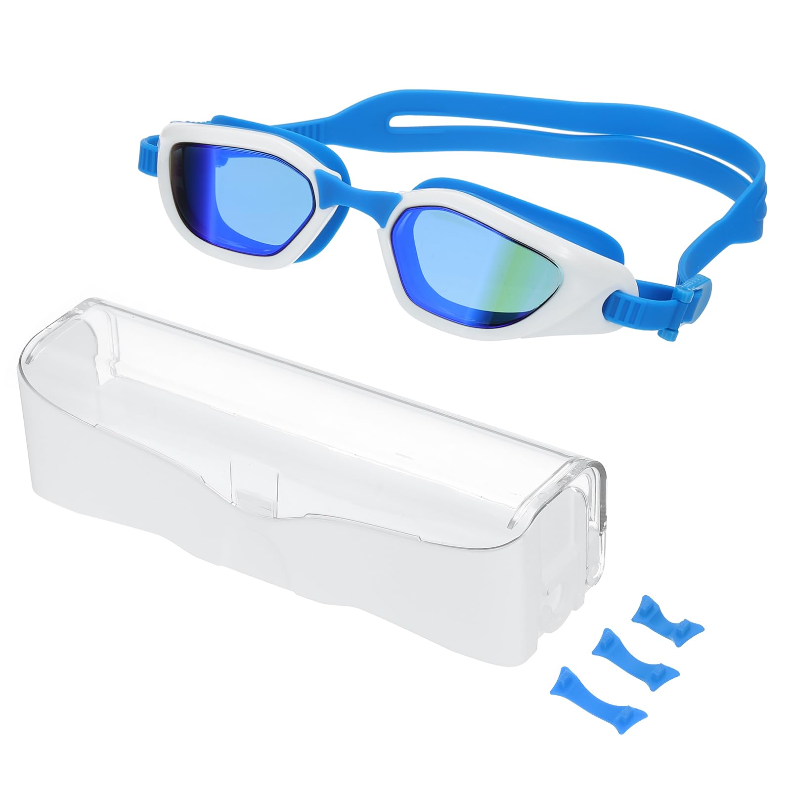 PATIKIL Polarized Swim Goggles Unisex, Anti-Fog Pool Swimming Goggles Sun Rays Resistance No Leaking with Storage Box for Men Women Adults Teenagers, White/Blue