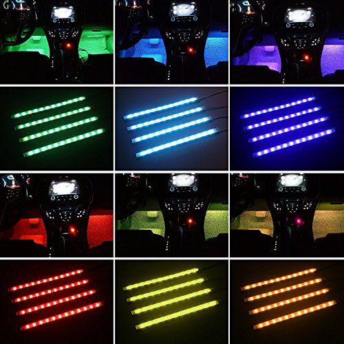 Car LED Strip Light, YANF 4pcs 48 LED Bluetooth App Controller Multi Color Music Car Interior Lights Under Dash Lighting Kit with Sound Active Function for iPhone Android Smart Phones - Thumbnail 5