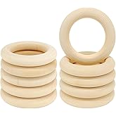 10PCS Natural Wooden Rings for Crafts, Unfinished Wooden Rings for Macrame, DIY Wood Pendant Connectors 55mm/2.2inch