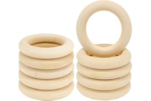 HANWER 10PCS Natural Wooden Rings for Crafts, Unfinished Wooden Rings for Macrame, DIY Wood Pendant Connectors 55mm/2.2inch