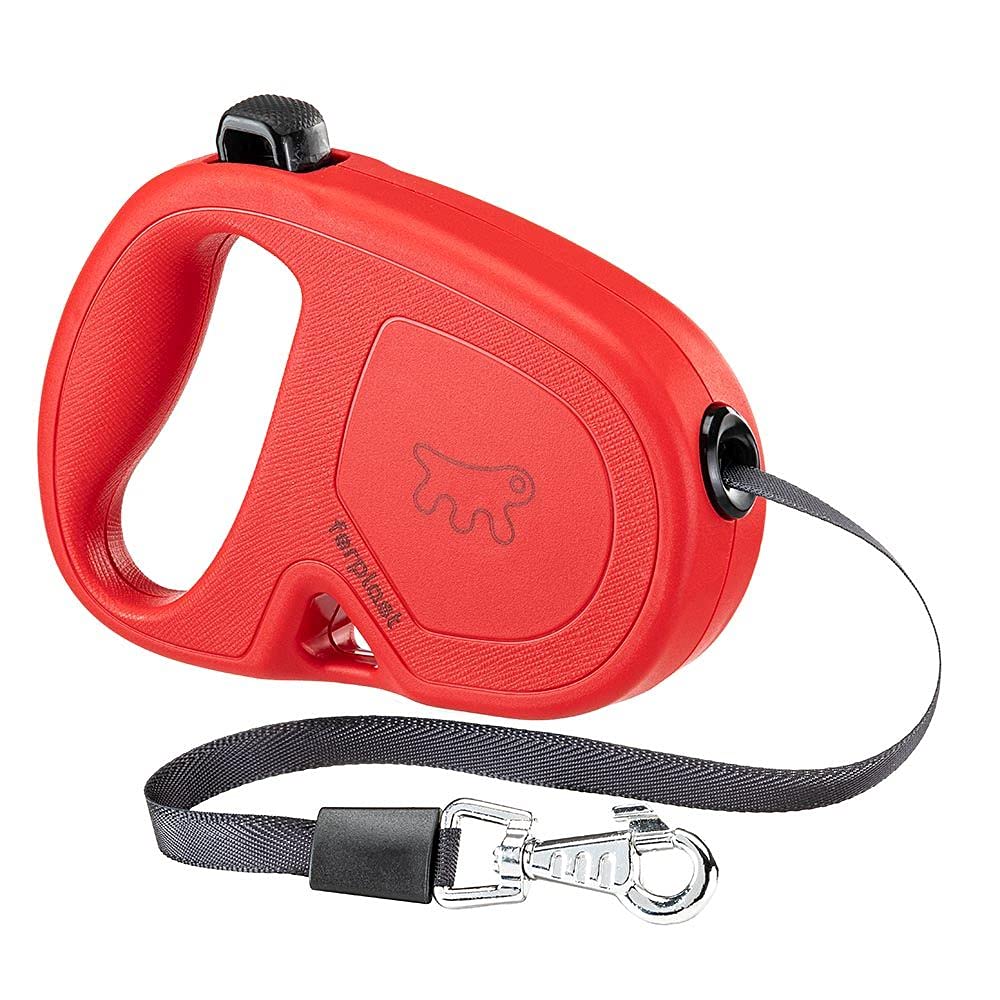 Ferplast FLIPPY ONE Extendable Dog Lead - Practical Bag Holder - Single Lock & Release Button - Ergonomic Italian Design - Tape - Max 15 Kg - 4m, Red