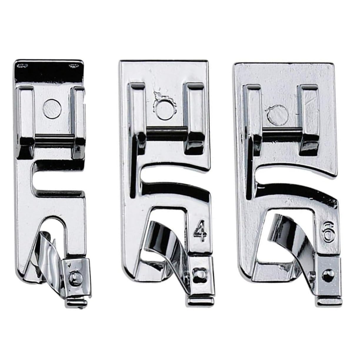 Photo 1 of Narrow Rolled Hem Presser Foot Set - Includes 3mm, 4mm and 6mm for Most Brother, Singer, Janome, Juki, Babylock, Elna, Kenmore, White, Necchi, and More Low Shank Sewing Machines